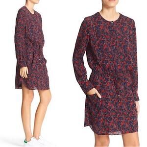 ALC Womens size 10 Sullivan Silk Mini Dress Elastic Waist Floral Long Sleeve